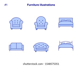 Set of furniture and interior vector illustrations