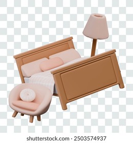 Set of furniture and lighting devices, vector composition for bedroom