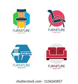 Set of furniture logo design icon template. Home decor interior design vector illustration collection