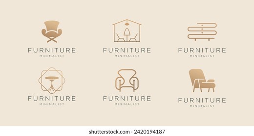 conjunto de muebles logo inspiración .sillón de logotipo interior, estilo minimalista, logotipo de silla vectorial. plantilla de icono del sofá.