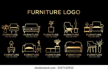 set furniture logo inspiration .interior logo armchair, minimalist style, logo vector chair. sofa icon template.