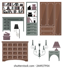 A set of furniture in muted tones