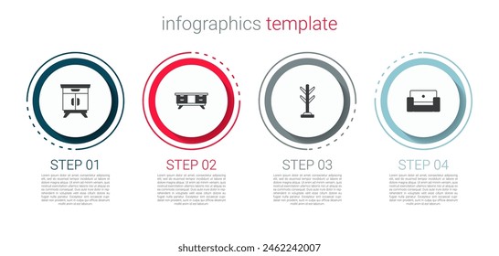 Set Muebles mesita de noche, mesa de TV, Abrigo y Sillón. Plantilla de infografía de negocios. Vector