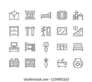 Set of Furniture outline icons isolated on white background. Editable Stroke. 64x64 Pixel Perfect.