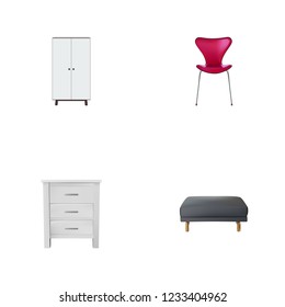 Set of furniture realistic symbols with closet, seating, pouf and other icons for your web mobile app logo design.