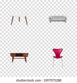 Set of furniture realistic symbols with round table, seating, divan and other icons for your web mobile app logo design.