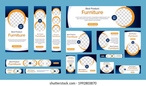 Set Of Furniture Sale Banners With Standard Web Sizes. Business Banners Template With Place For Images. Vertical, Horizontal And Rectangle Banners Design For Ad, Flyer, Poster, Social Media.