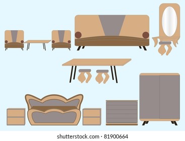 A set of furniture of the same type on a light blue background.