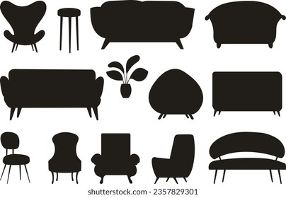 set of furniture silhouette on white background vector