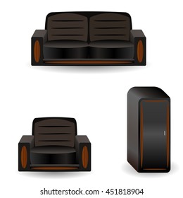 A set of furniture sofa wardrobe,armchair.Vector illustration