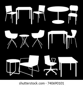 Set of Furniture. Tables and Chairs. Vector silhouette