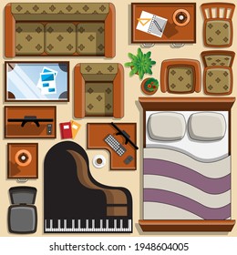 A set of furniture. View from above. Vector illustration.