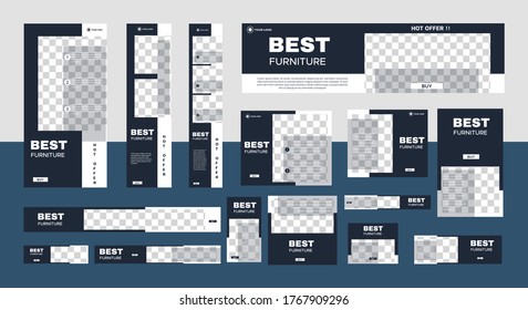 set of furniture web banners of standard size with a place for photos. Business ad banner. Vertical, horizontal and square template. vector illustration EPS 10