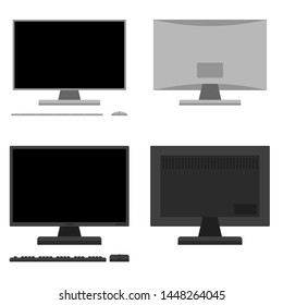 A set of furniture for the workplace Computer front and rear In different styles Vector flat illustration