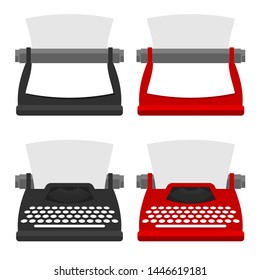 A set of furniture for the workplace. typewriter front and rear In different styles Vector flat illustration