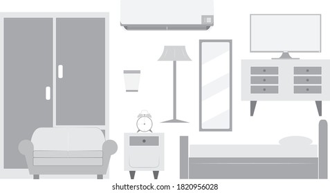Set of furnitures in the bedroom