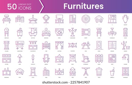 Set of furnitures icons. Gradient style icon bundle. Vector Illustration