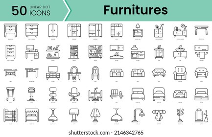 Set of furnitures icons. Line art style icons bundle. vector illustration