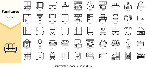 Set of furnitures Icons. Simple line art style icons pack. Vector illustration