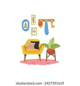a set of furnitures in living room flat style illustration 