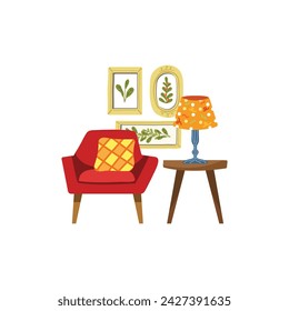a set of furnitures in living room flat style illustration 