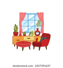 a set of furnitures in living room flat style illustration 