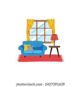 a set of furnitures in living room flat style illustration 