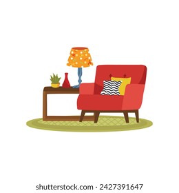 a set of furnitures in living room flat style illustration 