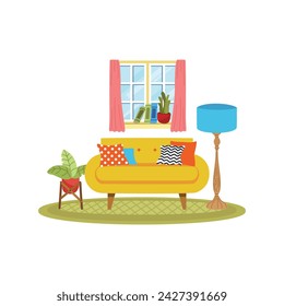 a set of furnitures in living room flat style illustration 