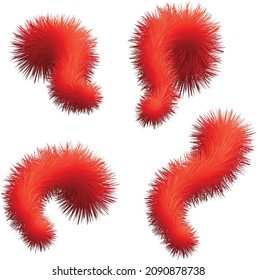 Set of furry tails. Vector illustrations of animal furry tails in different positions. Isolated elements on white background.