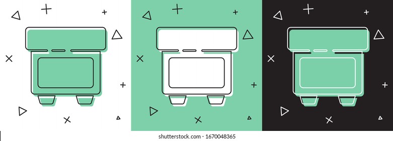 Set Fuse of electrical protection component icon isolated on white and green, black background. Melting breaking protective fuse.  Vector Illustration