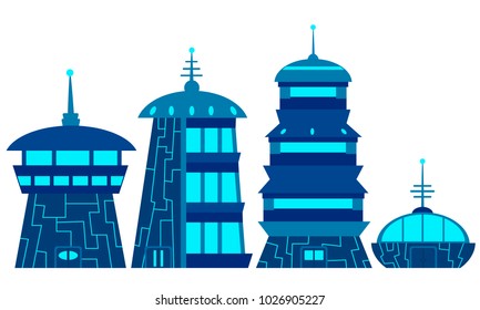 Set Of The Future House. Flat Design. Vector Illustration