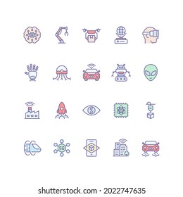 Set of future technology icons in filled outline style. For your design, logo. Vector illustration.