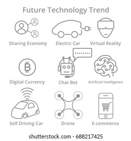 set of future technology trend Premium quality outline symbol collection. Simple mono linear pictogram pack. Stroke vector logo concept, web graphics.