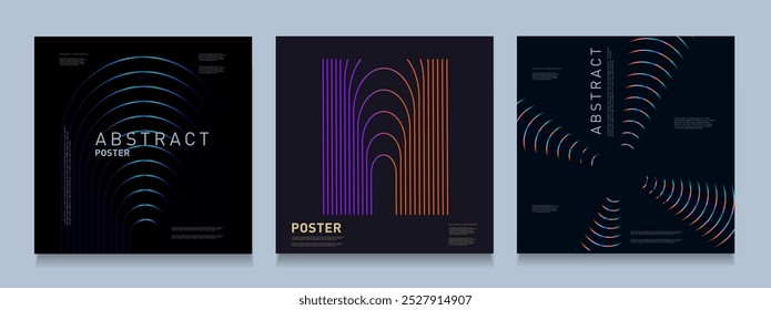 Set Futuristic 3D Tech Line Design. Abstract Technology Elements for Promos, Banners, Posters, Cards, and Covers. Hi-Tech Graphic Background Pattern in Vector Illustration.