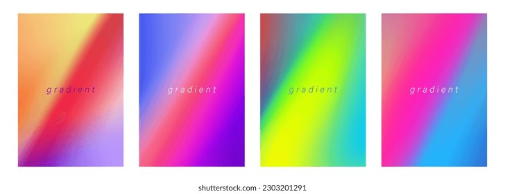 Set of futuristic abstract backgrounds with bright dynamic gradients. Color borderlines. Blurred cover templates with vibrant fluid colors for creative graphic design. Vector illustration.