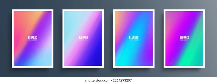 Conjunto de fondos abstractos futuristas con gradientes dinámicos. Bordes de color. Plantillas de cubierta borrosa con colores fluidos vibrantes para su diseño gráfico. Ilustración vectorial.