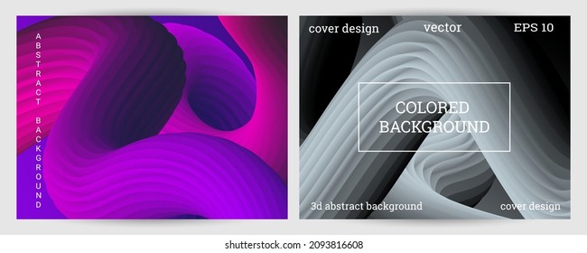 Set of futuristic abstract bright volumetric backgrounds. Body waves, cords. Creative modern background. Cover design, wallpaper, background. Vector EPS.
