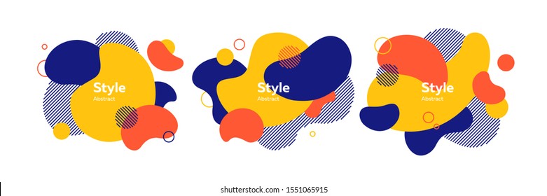 Set of futuristic badges for app. Dynamical colored forms and lines. Gradient abstract banners with flowing liquid shapes. Trendy design for banners, flyers, presentation slides