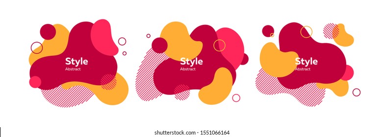 Set of futuristic badges for banner. Dynamical colored forms and lines. Gradient abstract banners with flowing liquid shapes. Trendy design for banners, flyers, presentation slides