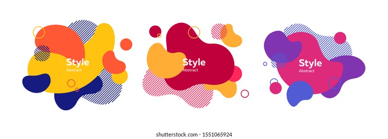Set of futuristic badges for poster. Dynamical colored forms and lines. Gradient abstract banners with flowing liquid shapes. Trendy design for banners, flyers, presentation slides