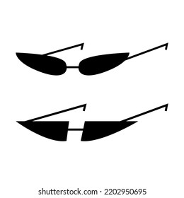 Set Of Futuristic Black Sunglasses On Isolated Background. Vector Illustration In Y2k, 00s, 90s Concept.