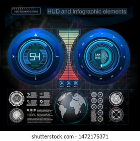 Set of futuristic blue infographics as head-up display. Display navigation elements for the web and app. Futuristic user interface. Virtual graphic. Vector.