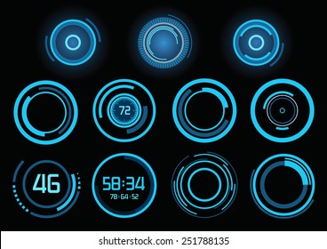 Set Of Futuristic Blue Infographics As Head-up Display