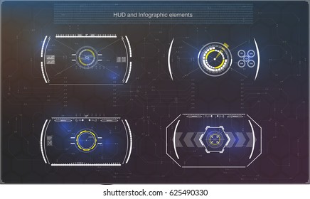 Set of futuristic blue infographics as head-up display. Display navigation elements for the web and app. Futuristic user interface. Virtual graphic. Vector.