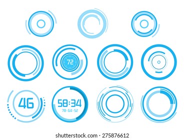 Set of futuristic blue vector elements on white background
