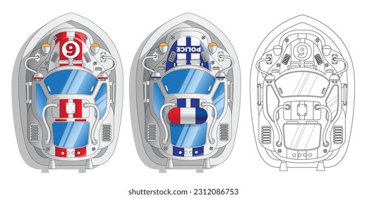 Set of futuristic boats. View from above. Isolated on white background. Vector illustration.