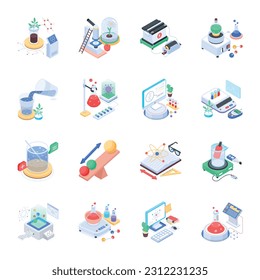 Set of Futuristic Chemical Study Isometric Icons 

