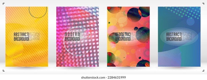 Set of Futuristic Cover with Gradient Mesh Holographic Circles. Hipster Graphic Template Design with Lines, Dots, Round Shapes. Simple Style for your Business Poster.