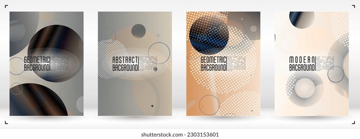 Conjunto de Cubierta Futurista con Círculos Holográficos de Malla Gradiente. Diseño Web Mínimo Futuro con Composición Resumen. Estilo de identidad para su viajero de negocios.